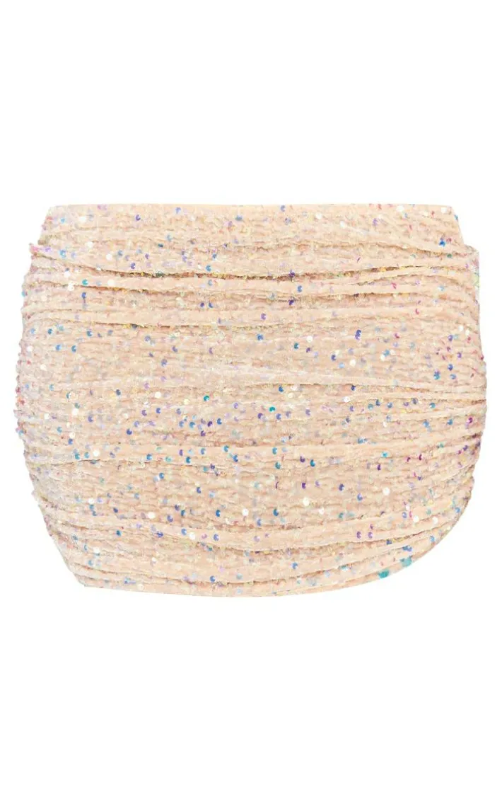 Shape Cream Velvet Sequin Ruched Side Mini Skirt