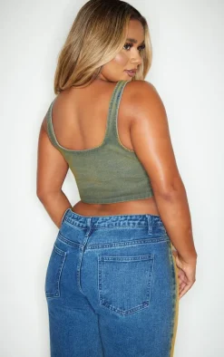 Shape Dark Blue Denim Washed Lace Up Crop Top
