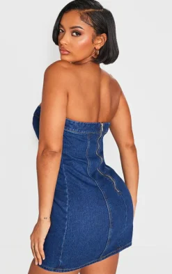 Shape Dark Indigo Denim Bandeau Cargo Bodycon Dress