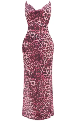 Shape Dark Pink Leopard Print Strappy Cowl Neck Maxi Dress