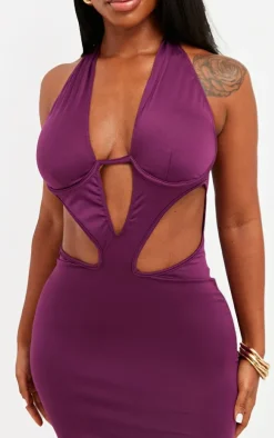 Shape Dark Purple Bralet Detail Cut Out Front Maxi Dress