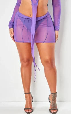 Shape Dark Purple Mesh Seam Detail Cut Out Mini Skirt