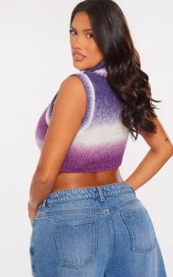 Shape Dark Purple Ombre Knit Cropped Sleeveless Sweater