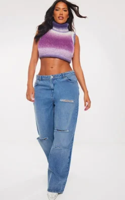 Shape Dark Purple Ombre Knit Cropped Sleeveless Sweater