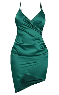 Shape Emerald Green Satin Wrap Dress