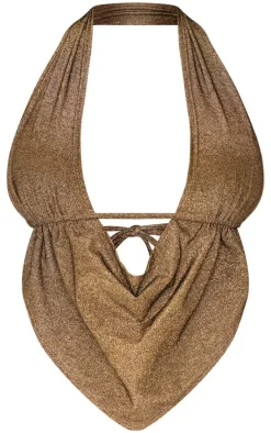 Shape Gold Glitter Lurex Halter Neck Cowl Neck Top