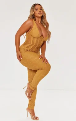 Shape Gold Sequin Mesh Panel Detail Underwire Jumpsuit