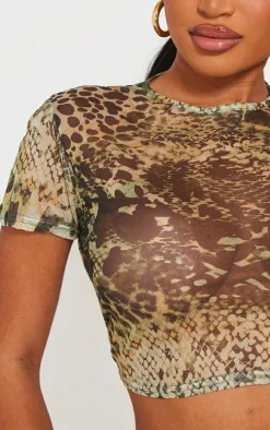Shape Green Animal Printed Mesh Longline T-shirt
