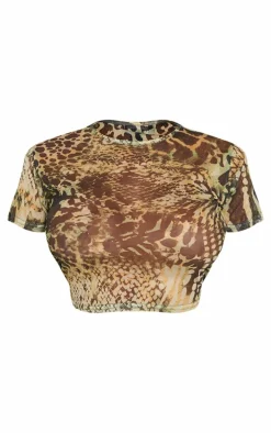 Shape Green Animal Printed Mesh Longline T-shirt