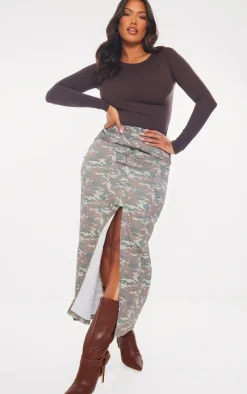 Shape Green Camo Button Detail Cargo Maxi Skirt