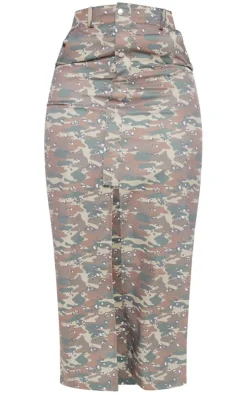 Shape Green Camo Button Detail Cargo Maxi Skirt