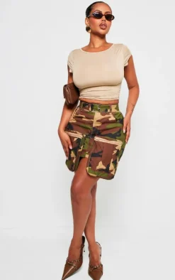 Shape Green Camo Print Pocket Detail Mini Skirt