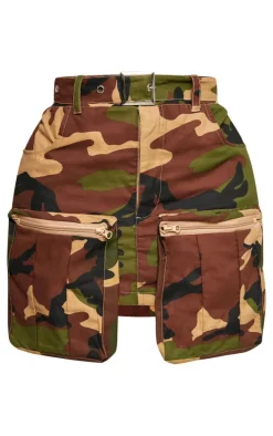 Shape Green Camo Print Pocket Detail Mini Skirt