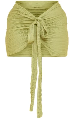 Shape Green Crinkle Ruched Tie Detail Mini Skirt