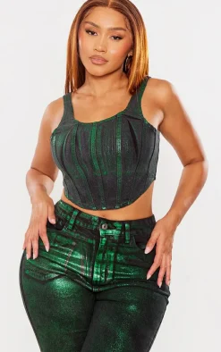 Shape Green Denim Metallic Corset Top