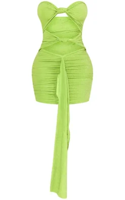 Shape Green Lurex Glitter Knot Front Bodycon Dress