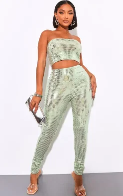 Shape Green Mirrored Sequin Leggings