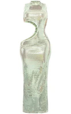 Shape Green Mirrored Sequin Cut Out Maxi Dress