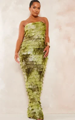 Shape Green Ombre Frill Edge Bandeau Maxi Dress