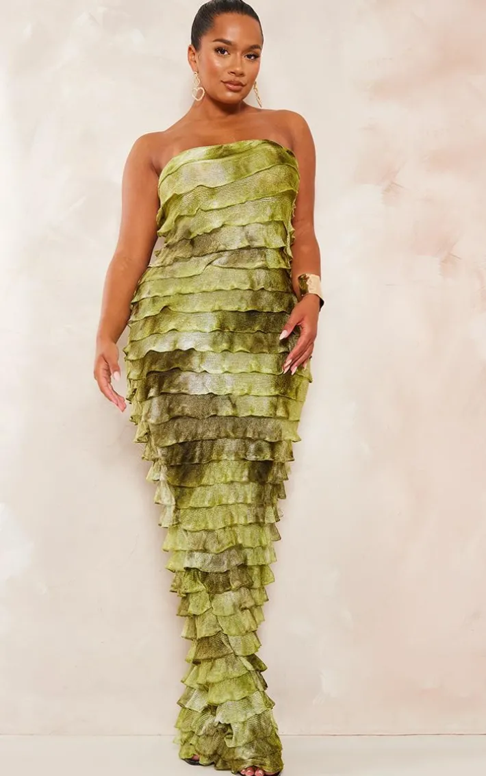 Shape Green Ombre Frill Edge Bandeau Maxi Dress