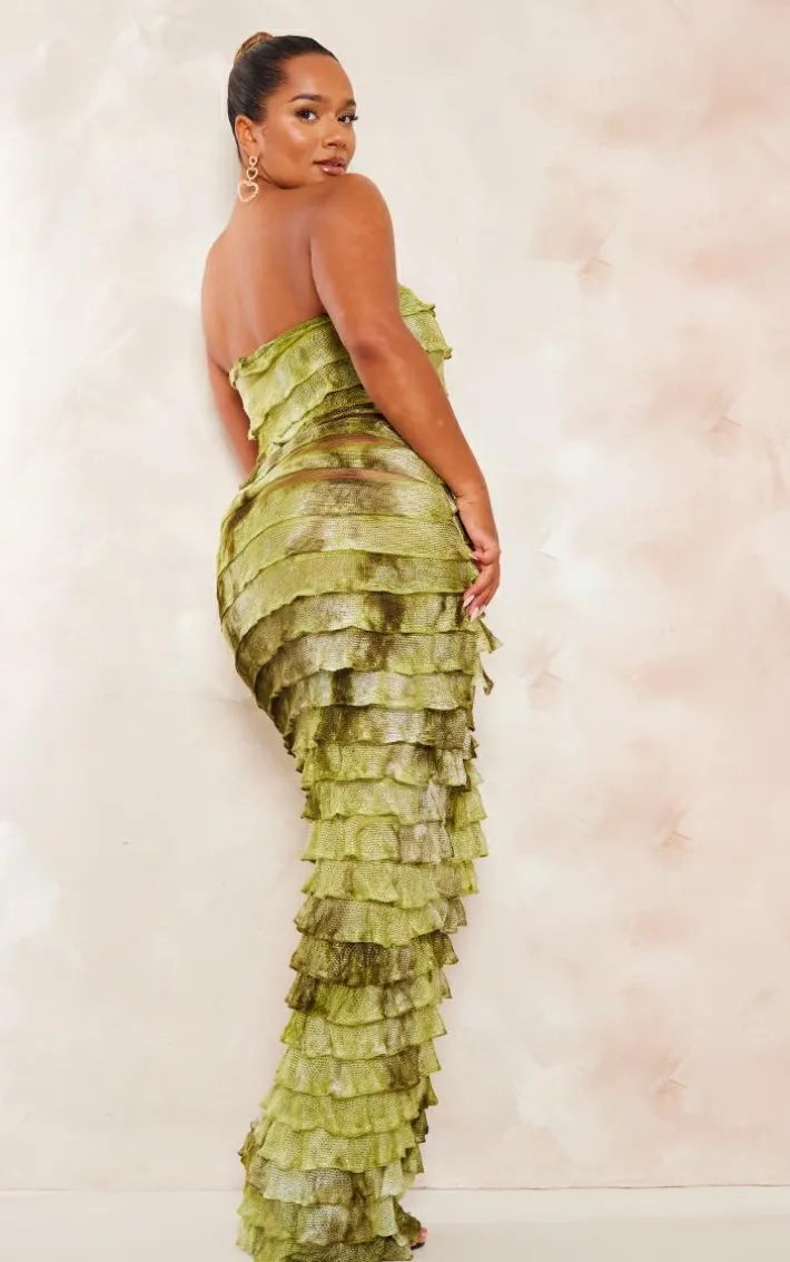 Shape Green Ombre Frill Edge Bandeau Maxi Dress