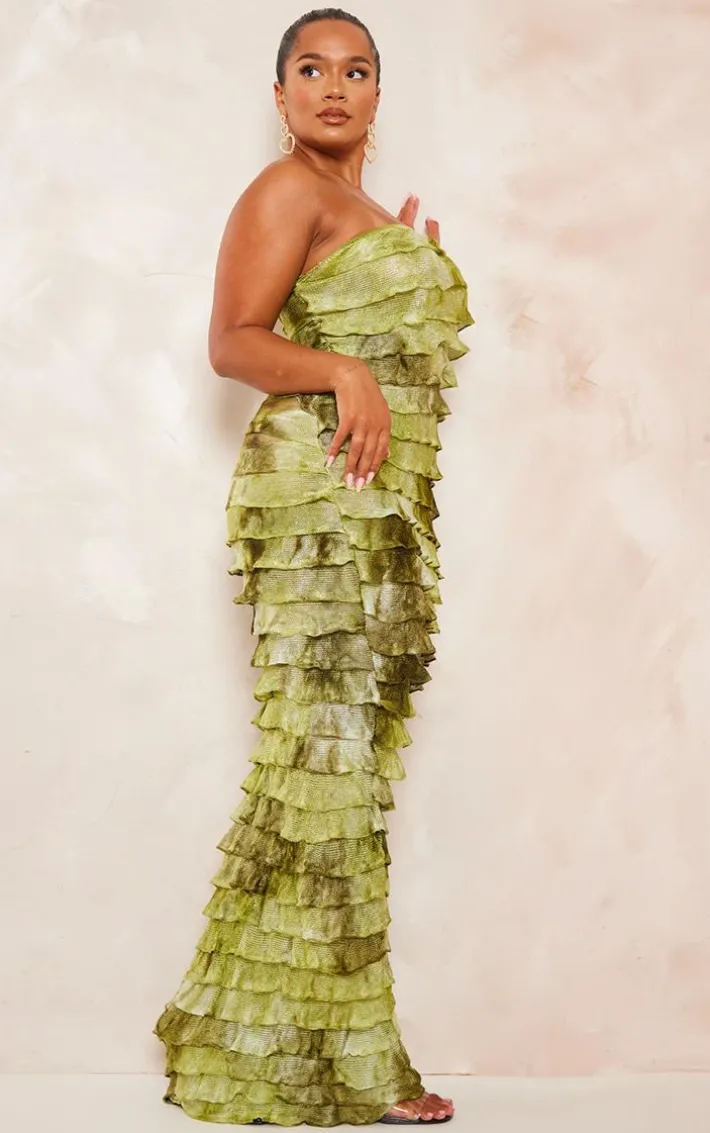 Shape Green Ombre Frill Edge Bandeau Maxi Dress