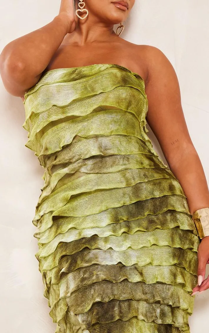 Shape Green Ombre Frill Edge Bandeau Maxi Dress