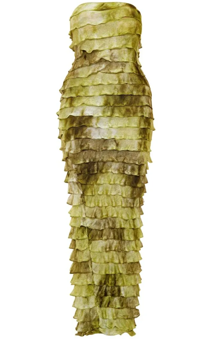 Shape Green Ombre Frill Edge Bandeau Maxi Dress