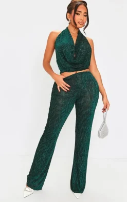 Shape Green Plisse Glitter High Waist Wide Leg Pants