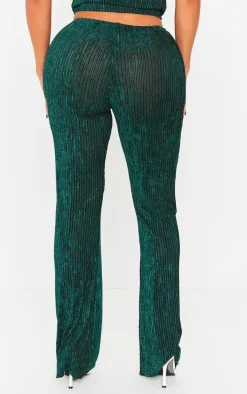 Shape Green Plisse Glitter High Waist Wide Leg Pants