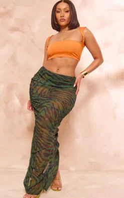 Shape Green Printed Chiffon Ruched Side Midaxi Skirt