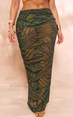 Shape Green Printed Chiffon Ruched Side Midaxi Skirt