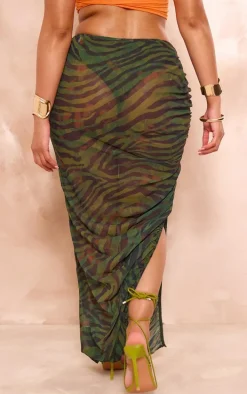 Shape Green Printed Chiffon Ruched Side Midaxi Skirt