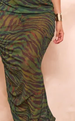 Shape Green Printed Chiffon Ruched Side Midaxi Skirt