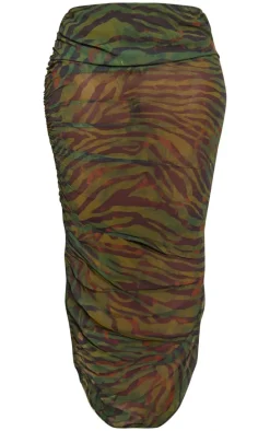 Shape Green Printed Chiffon Ruched Side Midaxi Skirt