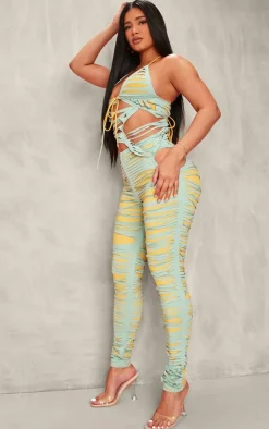 Shape Green Seamless Shredded Halterneck Crop Top