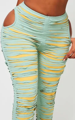 Shape Green Seamless Shredded Detail Skinny Pants
