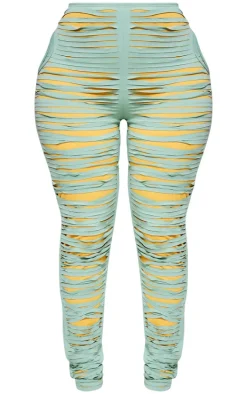 Shape Green Seamless Shredded Detail Skinny Pants