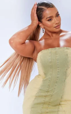 Shape Green Washed Denim Seam Detail Bandeau Dress