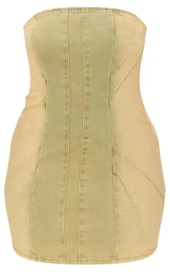 Shape Green Washed Denim Seam Detail Bandeau Dress