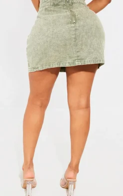 Shape Green Washed Denim Foldover Waist Mini Skirt