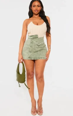 Shape Green Washed Denim Foldover Waist Mini Skirt
