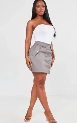 Shape Grey Cargo Fold Waistband Pocket Detail Mini Skirt