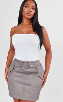Shape Grey Cargo Fold Waistband Pocket Detail Mini Skirt