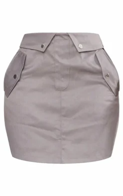 Shape Grey Cargo Fold Waistband Pocket Detail Mini Skirt