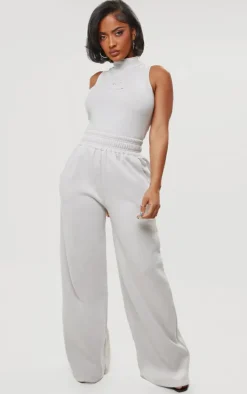 Shape Grey Cotton High Neck Sleeveless Bodysuit