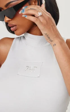 Shape Grey Cotton High Neck Sleeveless Bodysuit