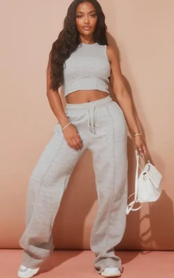 Shape Grey Marl Binded High Waist Wide Leg Sweatpants