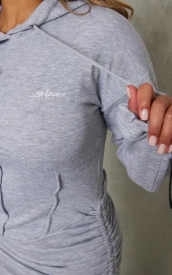 Shape Grey Marl Branded Corset Detail Hooded Sweater Dress