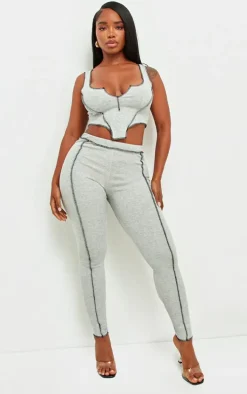 Shape Grey Marl Contrast Stitch Ribbed Crop Top